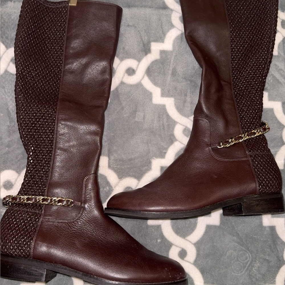 Vince Camuto Dark Brown Over the Knee Boots with Chain Accent